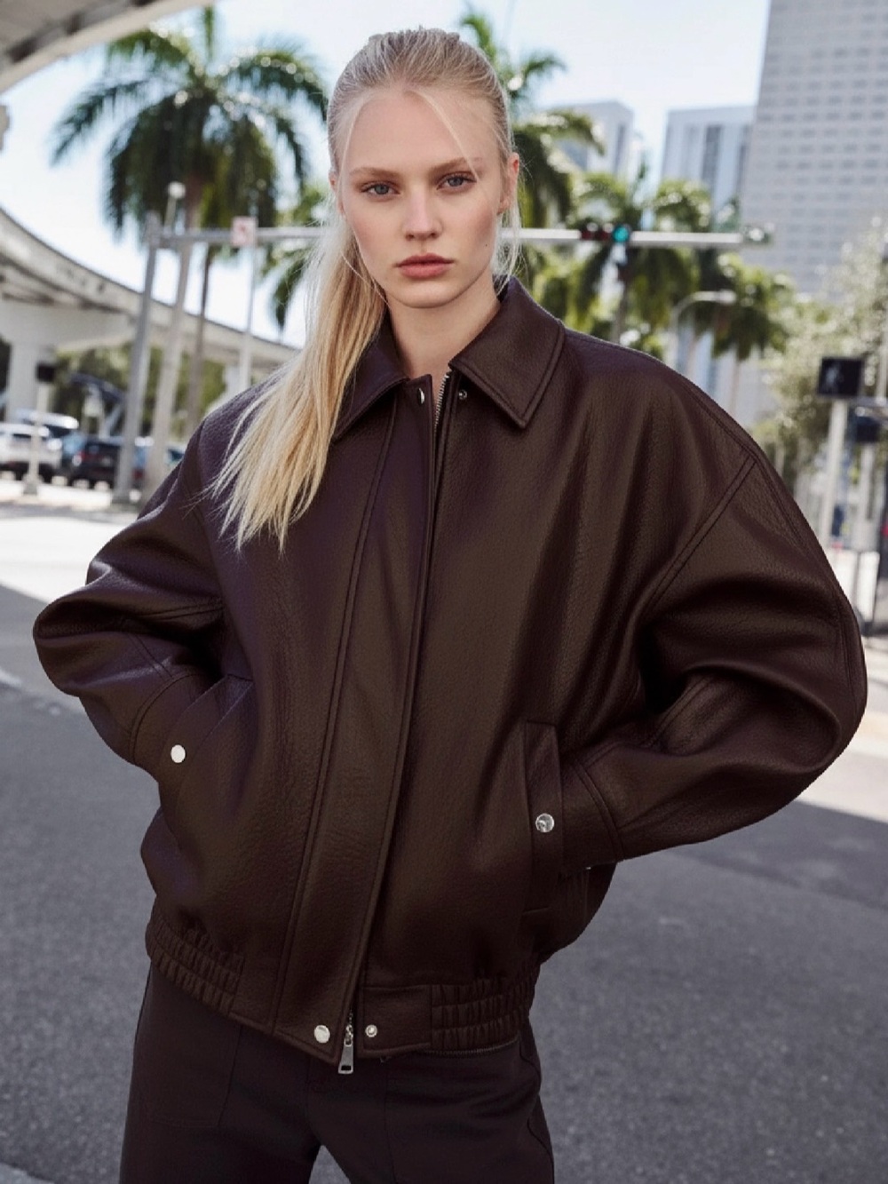 ZARA Faux Leather Bomber Jacket